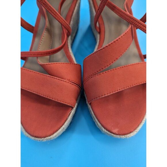 Eileen Fisher Wanda Strappy Leather Wedge Sandals Espadrille Orange $195 NEW - Picture 5 of 7